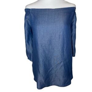 Denim Blue off the Shoulder Blouse Bell Sleeves Lightweight Size Medium